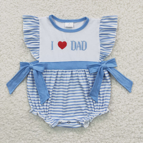 SR0235 Embroidery I love dad Sky Blue Stripe Baby Cute Girl's Romper
