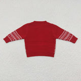 BT0218 Western Skull Bull Red Knit Sweater