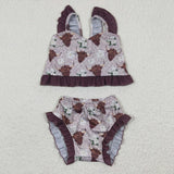 S0103 Summer Cow Brown Girl's Swimsuit