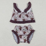 S0103 Summer Cow Brown Girl's Swimsuit