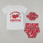 GBO0097 Strawberry Festival Red Baby Girl's Bummie Set