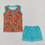 BSSO0211 Cactus Cow Sleeveless Boy's Shorts Set