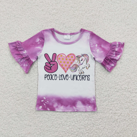 GT0161 Peace Love Unicorn Purple Short Sleeves Girl's Shirt