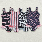 S0051 Leopard Black Fashion Girl's Swimsuit Onesie