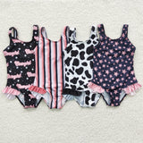 S0051 Leopard Black Fashion Girl's Swimsuit Onesie