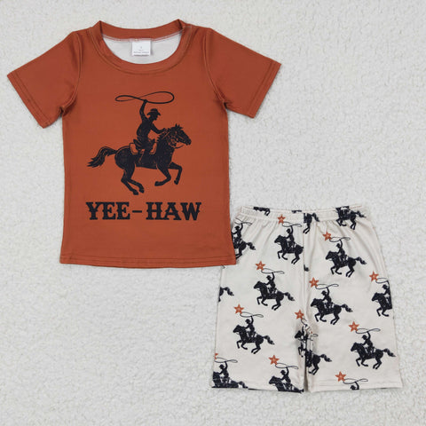 BSSO0189 YEE HAW horse riding Boy's Shorts Set