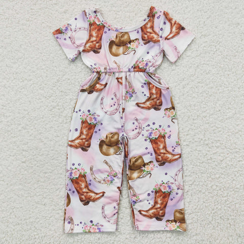 SR0225 Boots Hat Purple Flower Girl's Jumpsuit