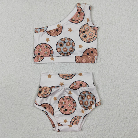 GBO0119 Smiley face Flower Cute Baby Girl's Bummie Set