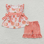 GSSO0239 Fruit lemon peach bow Girl's Shorts Set