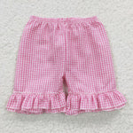 SS0063 Seersucker Pink Plaid Girl's Shorts