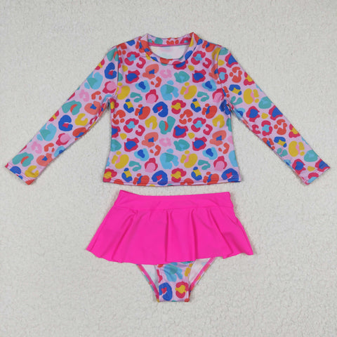 S0062 Leopard Hot Pink Cute Girl's Swimsuit