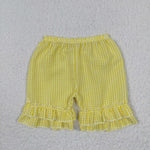 SS0065 Seersucker Yellow Plaid Girl's Shorts