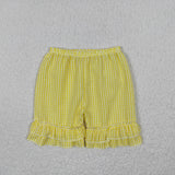 SS0065 Seersucker Yellow Plaid Girl's Shorts