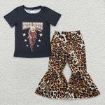 GSPO0591 Wild West Leopard Western Black Girl's Set