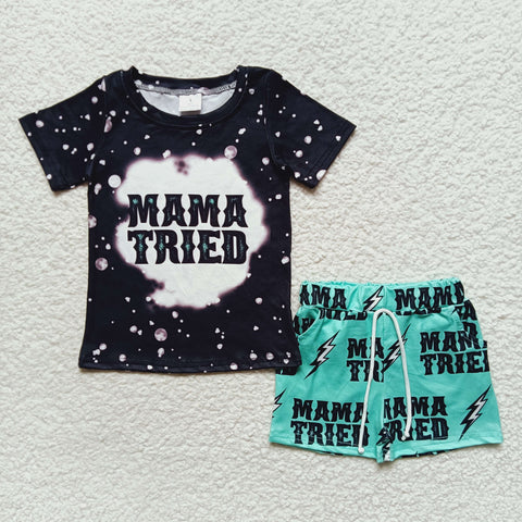 BSSO0200 MAMA TRIED Black Boy's Shorts Set