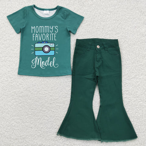 GSPO0593 Fashion Mommy's Favorite Model Green Jeans 2 Pcs Girl's Set