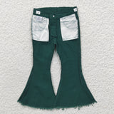 P0073 New Fashion Green Denim Flared Girl's Pants