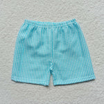 SS0073 Seersucker Sky Blue Plaid Boy's Shorts