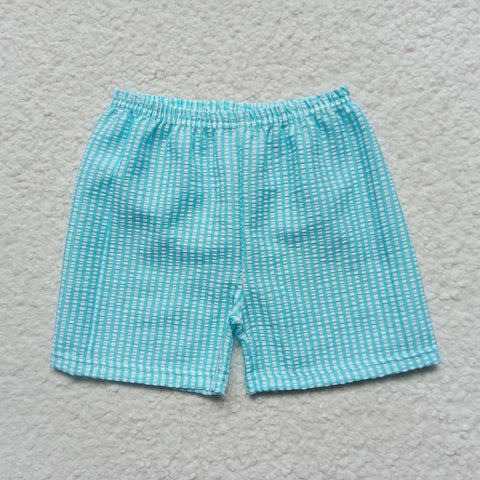 SS0073 Seersucker Sky Blue Plaid Boy's Shorts