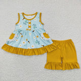 GSSO0242 Boutique Flower Bee Yellow Girl's Shorts Set