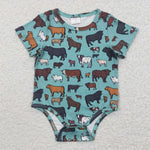 SR0305 Cow Blue Short Sleeves Baby Boy's Romper