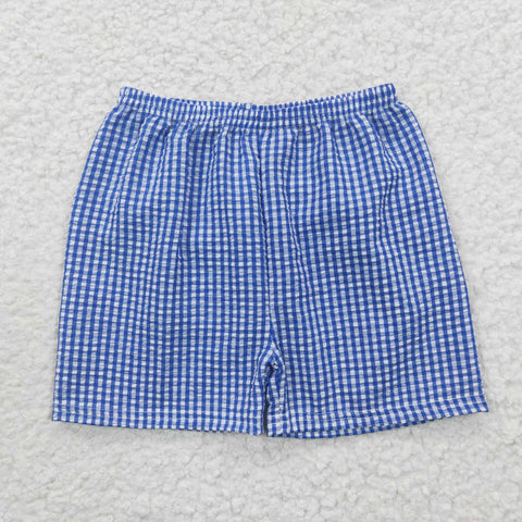 SS0074 Seersucker Blue Plaid Boy's Shorts
