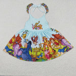 GSD0271 Cartoon animals Blue Girl's Dress