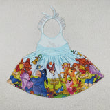 GSD0271 Cartoon animals Blue Girl's Dress