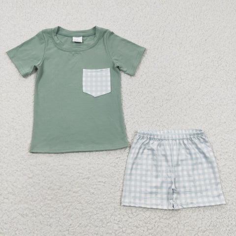 BSSO0236 Summer Mint Plaid Boy's Shorts Set
