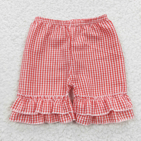 SS0064 Seersucker Red Plaid Girl's Shorts
