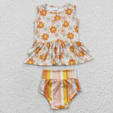 GBO0106 New Flower Orange Stripe Baby Girl's Bummie Set