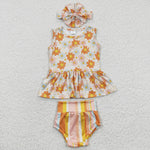 GBO0106 New Flower Orange Stripe Baby Girl's Bummie Set