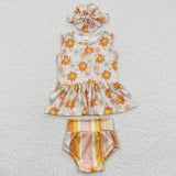 GBO0106 New Flower Orange Stripe Baby Girl's Bummie Set