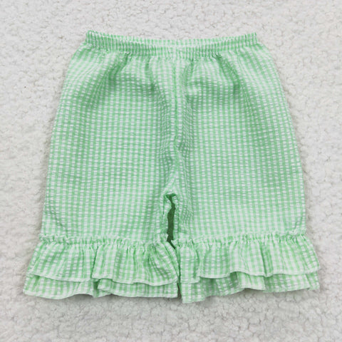 SS0066 Seersucker Green Plaid Girl's Shorts
