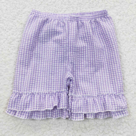 SS0067 Seersucker Purple Plaid Girl's Shorts
