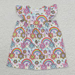 SALE GSD0324 Rainbow Sun Smiley face Plaid Girl's Dress