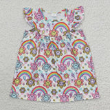 SALE GSD0324 Rainbow Sun Smiley face Plaid Girl's Dress