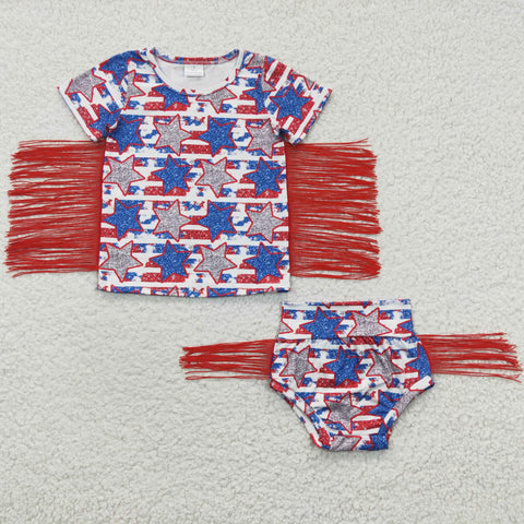 GBO0082 National day Star Stripe Tassel Girl's Bummie Set