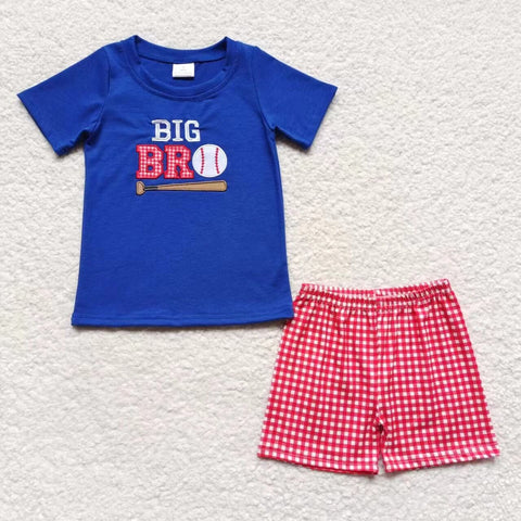 BSSO0203 Embroidery BIG BRO Blue Red baseball Boy's Shorts Set