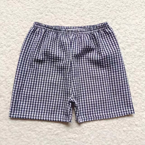 SS0075 Seersucker Dark Blue Plaid Boy's Shorts