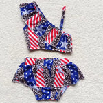 S0094 Summer National day flag Leopard Girl's Swimsuit