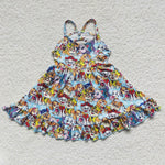 GSD0291 Summer New Cartoon Dog Paw Blue Girl's Dress