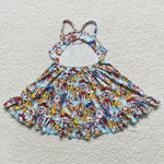 GSD0291 Summer New Cartoon Dog Paw Blue Girl's Dress