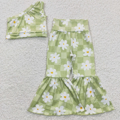 GSPO0524 Summer Fashion Mint Flower Crop Girl's Set