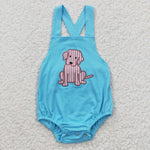 SR0311 Embroidery Blue Dog Cute Baby Boy's Romper