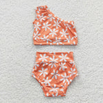 GBO0118 Orange Flower Cute Baby Girl's Bummie Set