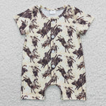 SR0261 Horse Riding Brown Buttons Baby Boy's Romper