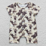 SR0261 Horse Riding Brown Buttons Baby Boy's Romper