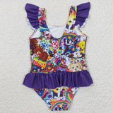 S0041 Cartoon Colorful Tiger Purple Girl's Swimsuit