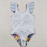 S0041 Cartoon Colorful Tiger Purple Girl's Swimsuit